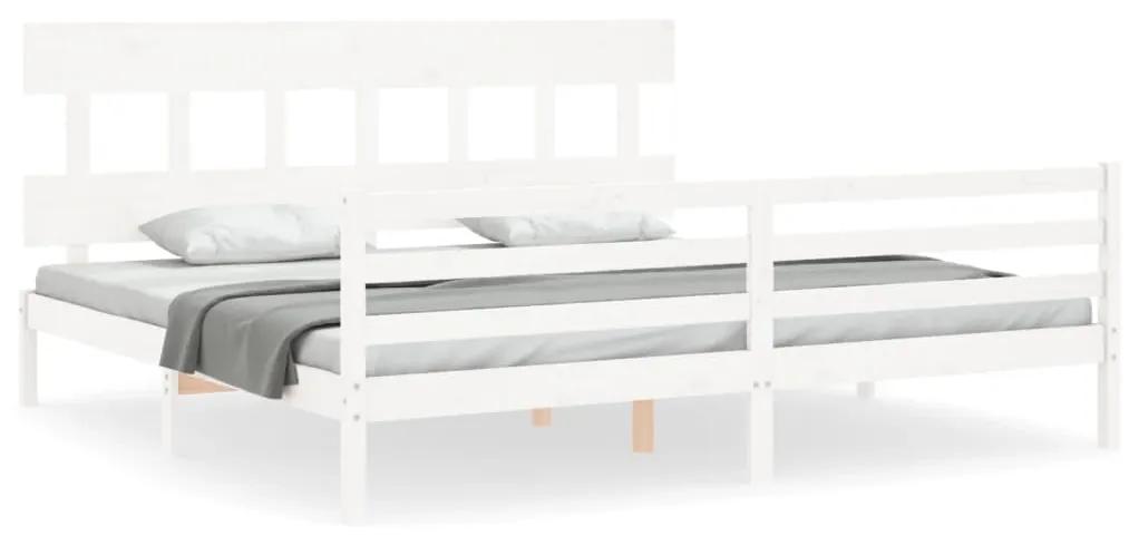 3195172 vidaXL Cadru de pat cu tăblie Super King Size, alb, lemn masiv