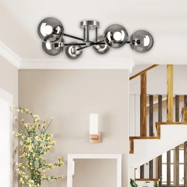 Lustră aplicată MALENA 6xE14/5W/230V crom mat/fumuriu