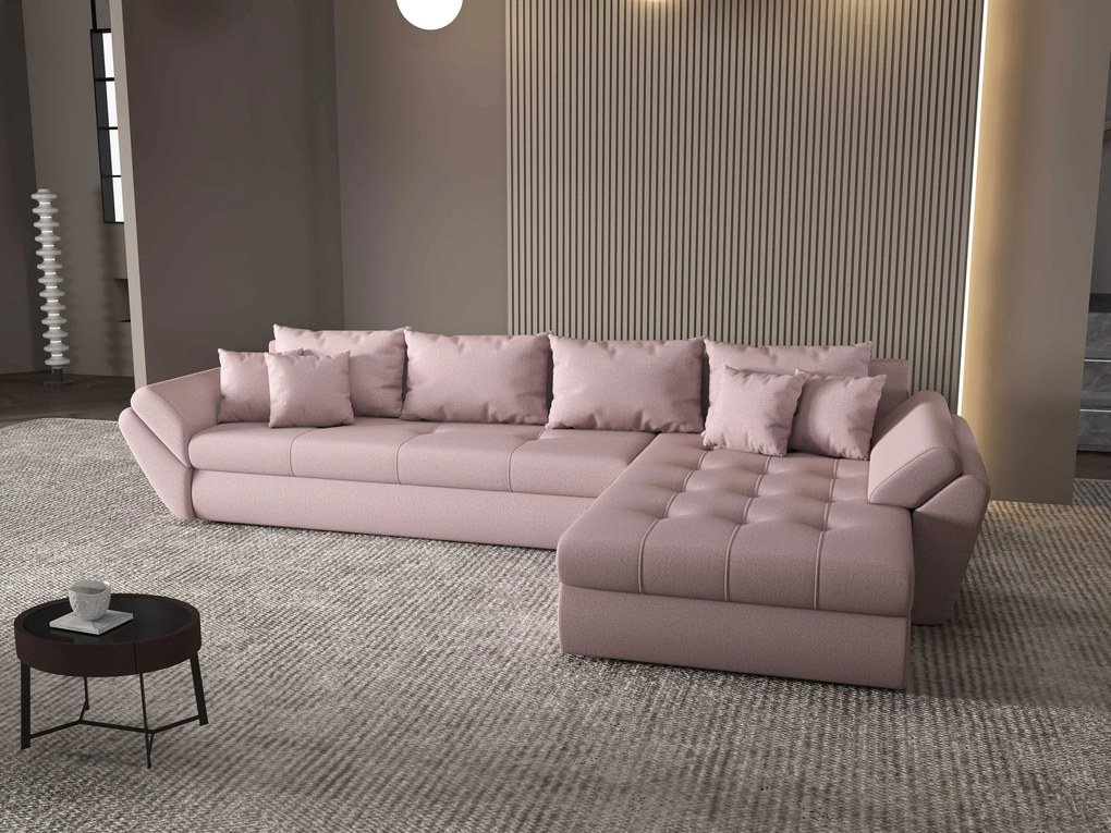 Colțar extensibil dumonde cu ladă de depozitare si sezut confortabil din spuma high-density, Loana XL Enjoy Flamingo II 335x185 cm
