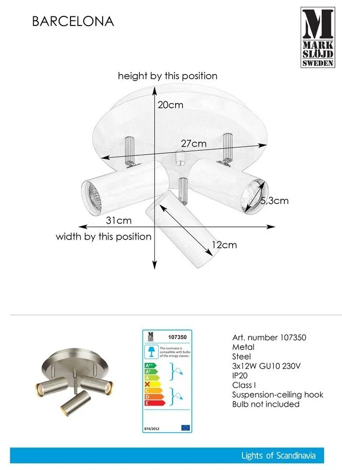 Aplică Markslöjd Barcelona Tres, argintiu