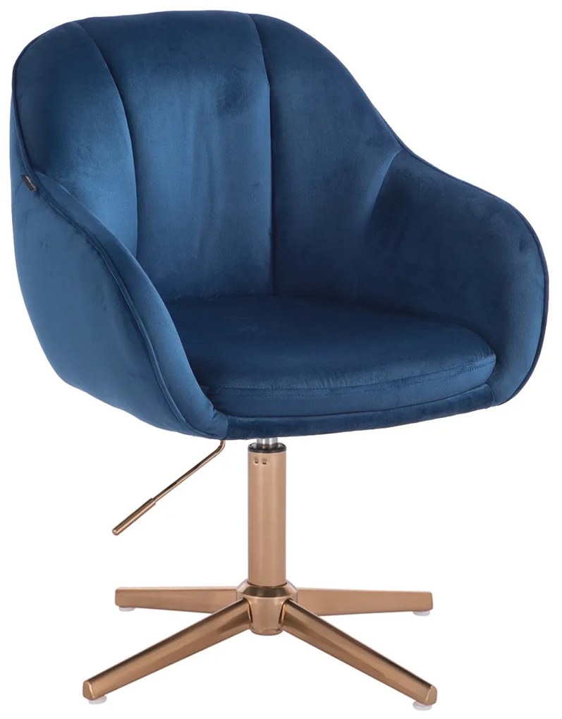 HR2055CROSS Scaun Bleumarin din Catifea cu Bază Aurie