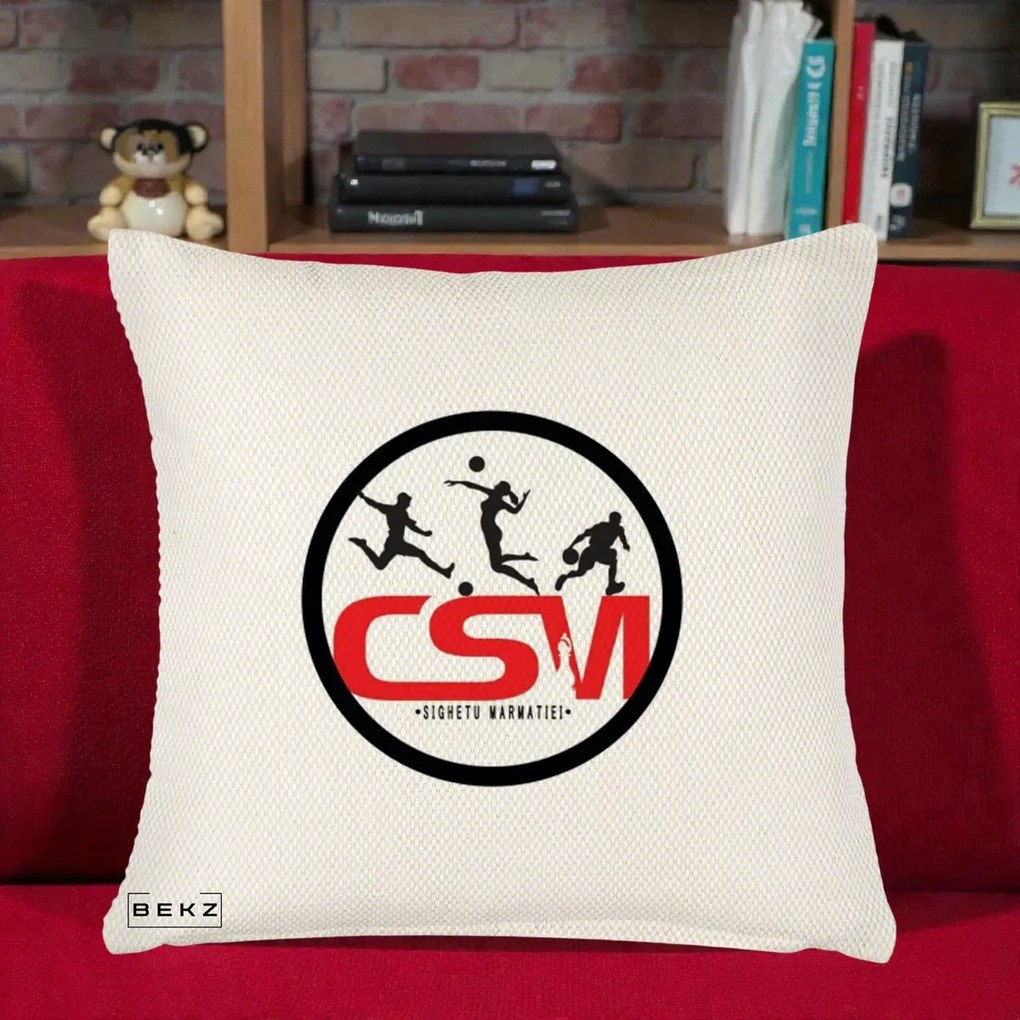 Perna Personalizata CSM Sighetu Marmatiei Sport, 40x40 cm, Crem Reliefat, Husa Detasabila, Perna Inclusa, BEKZ®
