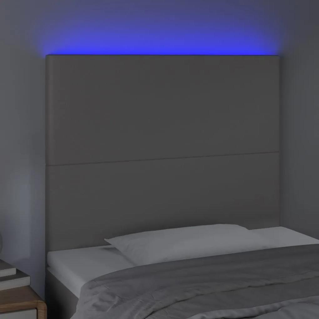 Tablie de pat cu LED, gri, 100x5x118 128 cm, piele ecologica 1, Gri, 100 x 5 x 118 128 cm