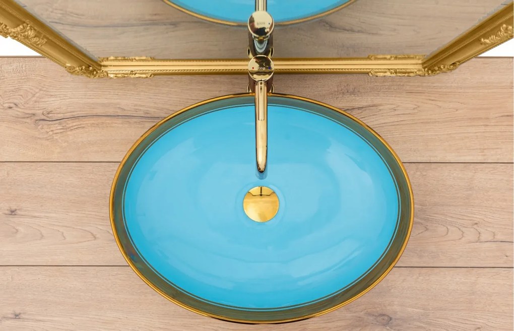 Lavoar Margot ceramica sanitara albastru / gold - 52 cm