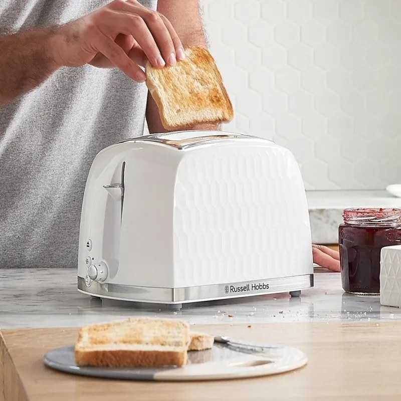 Resigilat: Prajitor de paine Russell Hobbs 26060-56, 850W, 2 felii, Orificii late, Dezghetare, Alb