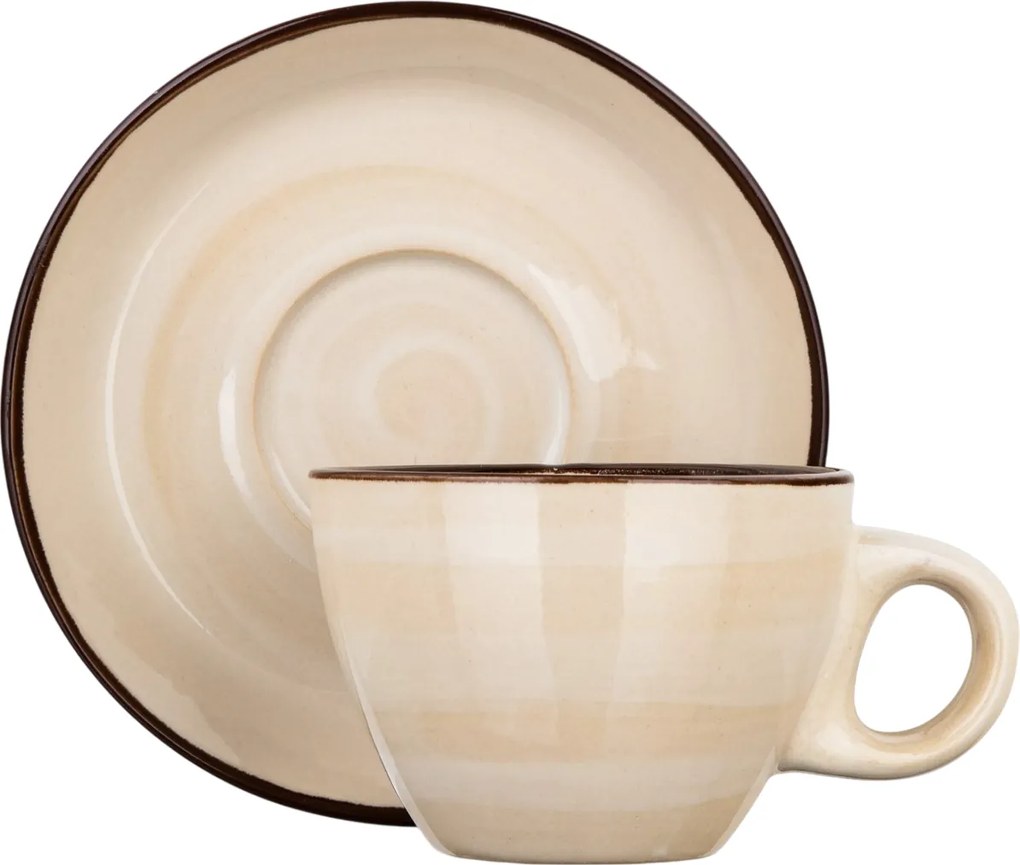 Set de 6 cești cu farfurioare Banquet Palas 90 ml, crem