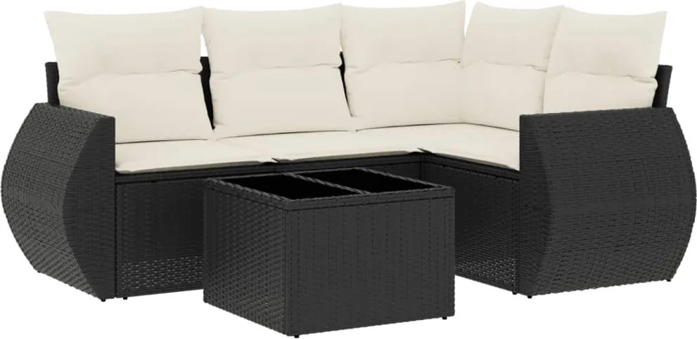 vidaXL Set mobilier de grădină cu perne, 5 piese, negru, poliratan