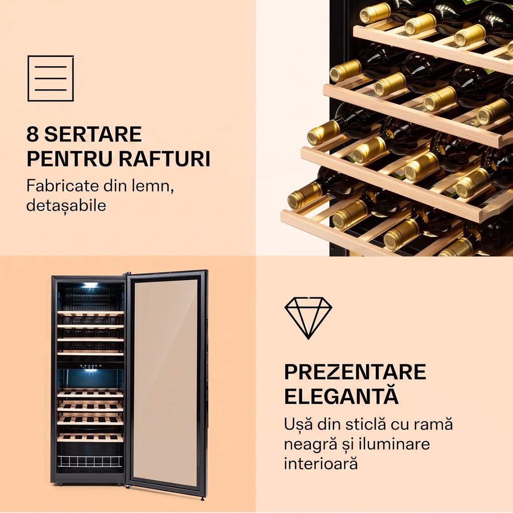 Klarstein Barossa 54 Duo, Frigider pentru vin, 2 zone, 148 litri, 54 sticle cu ecran tactil