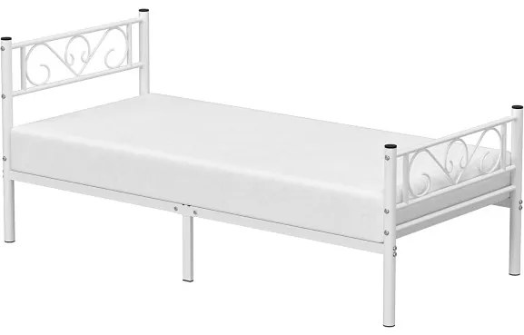 Cadru De Pat Din Metal, De O Persoana, Alb, Dimensiune Saltea 90 X 190 Cm
