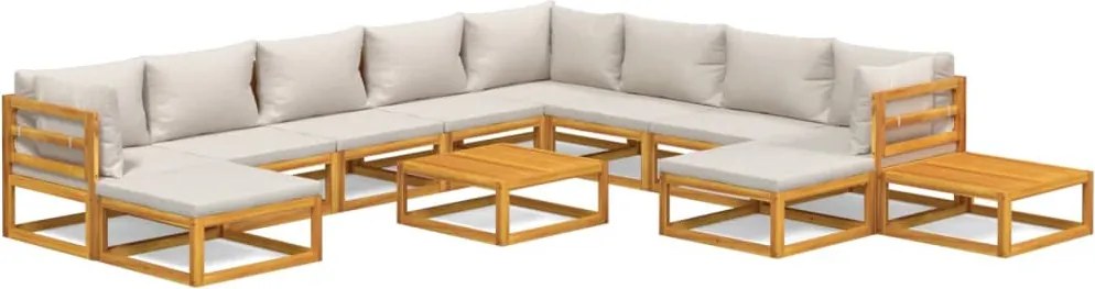vidaXL Set mobilier grădină cu perne gri deschis, 12 piese, lemn tec