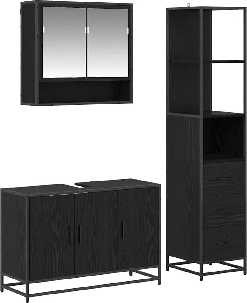 vidaXL Set de mobilier pentru baie 3 pcs Stejar Negru Lemn compozit