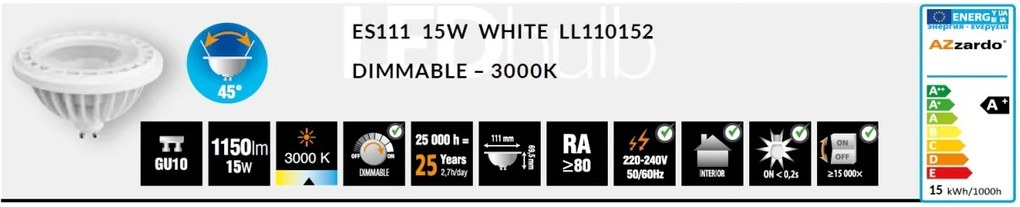 Bec LED dimabil ES111 BULB alb 15W 3000K
