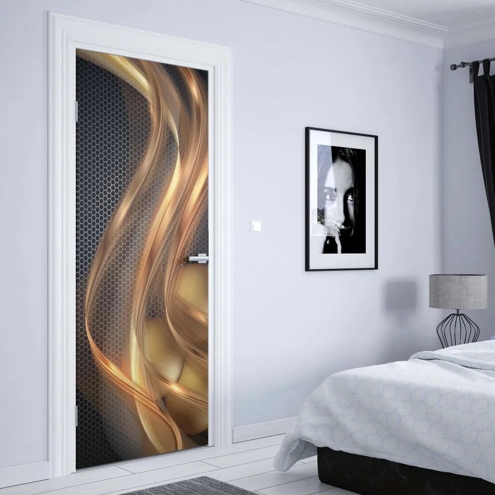 GLIX Tapet netesute pe usă - 3D Gold Swirl Black Modern