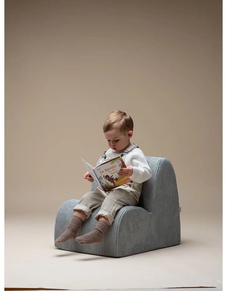 Fotoliu de copii verde mentă cu tapițerie din catifea reiată Cloud – Wigiwama