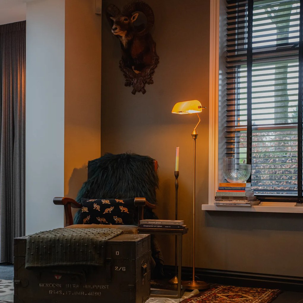 Lampă de podea clasică pentru notar din bronz cu sticlă chihlimbar - Banker