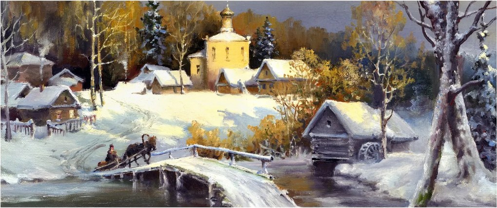 Tablou - Orășel iarna (120x50 cm)