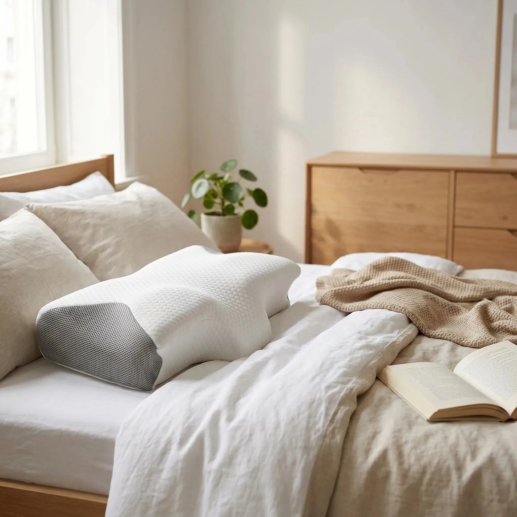 RESIGILAT Perna cervicala ortopedica CERVI-SAN Classic memory foam fermitate medie, husa Tencel