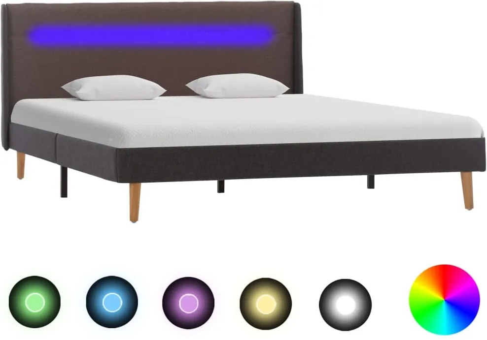 Cadru de pat cu LED, gri taupe, 140 x 200 cm, material textil