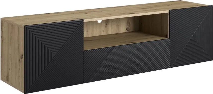 Comodă TV suspendatăă Asha 167 cm cu sertar și nișă - artisan / negru mat