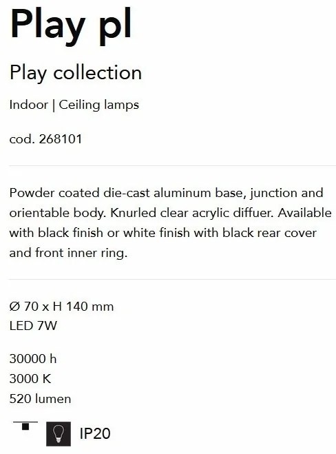 Spot LED aplicat aparent PLAY PL NERO