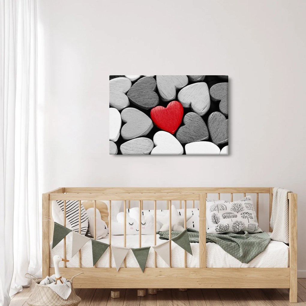 Tablou cu inimioare din lemn (90x60 cm)
