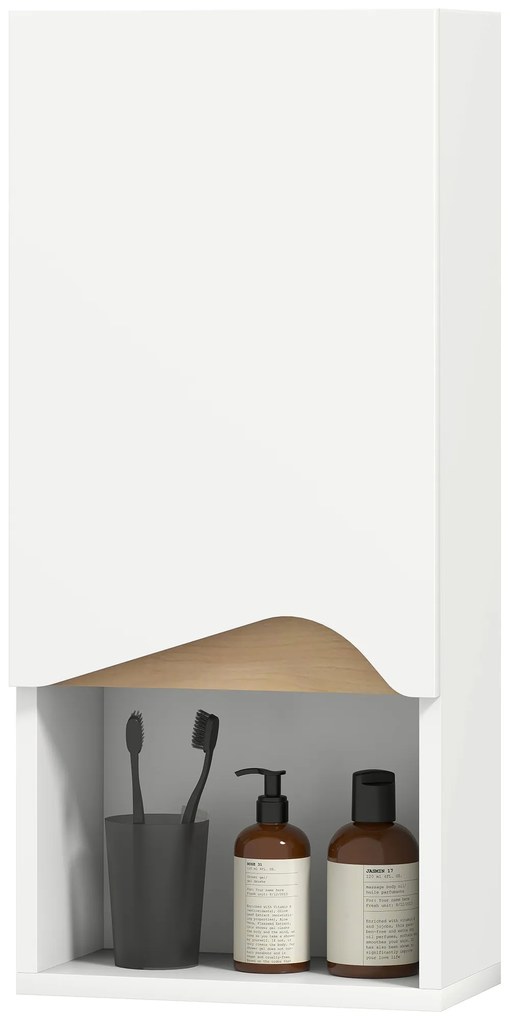 HOMCOM Dulap de perete pentru baie cu ușă cu închidere moale, poliță reglabilă și compartiment deschis, 30x17x67cm, alb | Aosom Romania