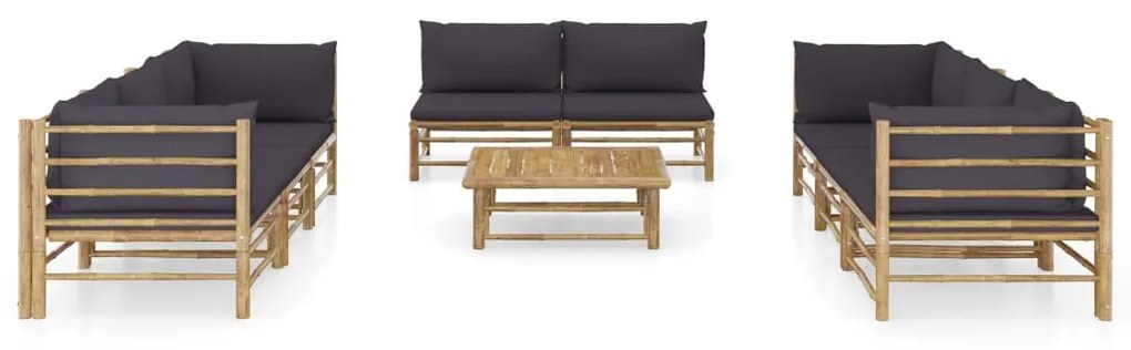 3058212 vidaXL Set mobilier de grădină cu perne gri închis, 9 piese, bambus