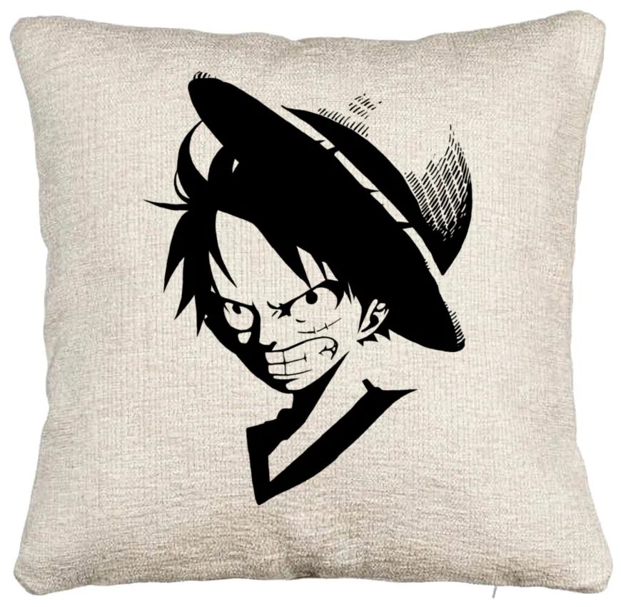 Perna Decorativa Canapea cu One piece Luffy Black, 40x40 cm, Cu fermoar