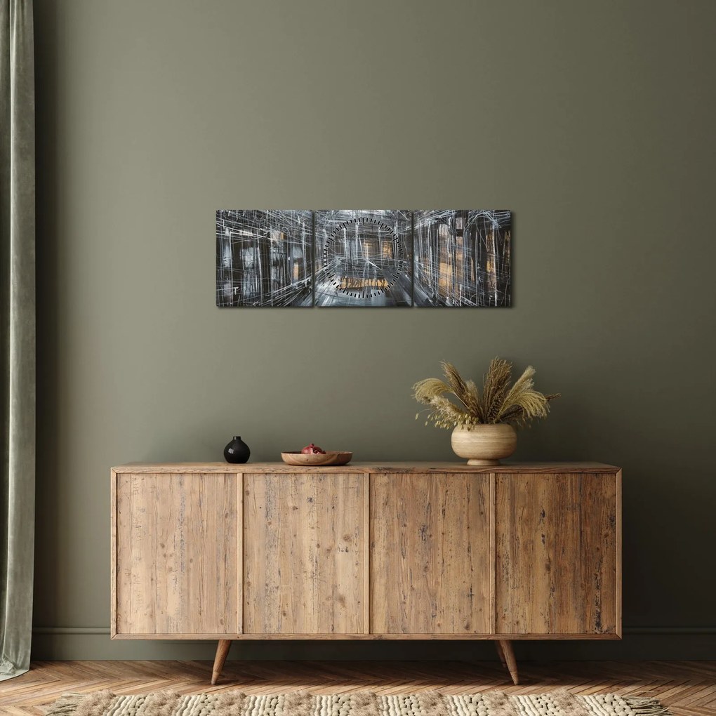 Tablou cu u interiorul clădirii vechi (cu ceas) (90x30 cm)