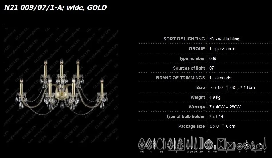 Aplica cristal Bohemia cu 7 brate, N21 009/07/1-A, wide