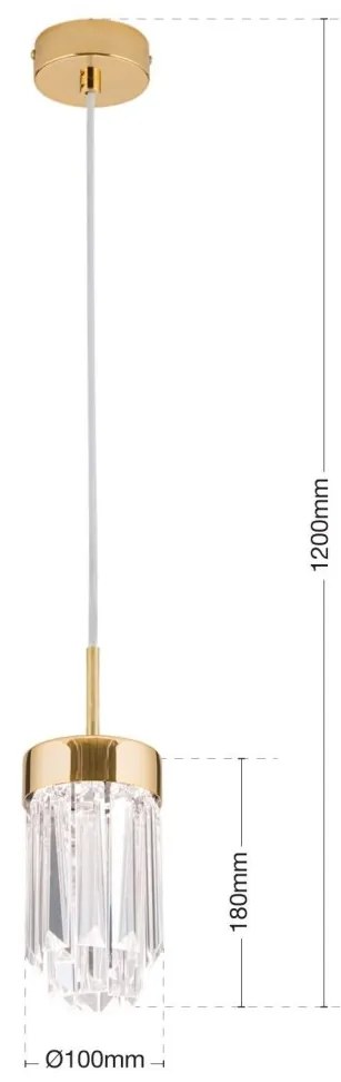 Pendul LED cu cristal K9 design elegant PRISM auriu