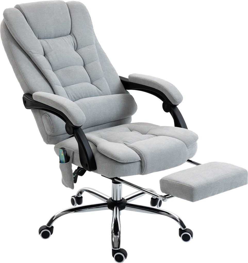 Vinsetto Fotoliu de birou cu masaj și încălzire, scaun de birou, înălțime reglabilă, spătar înclinabil, 65x70x111-119cm, gri | Aosom Romania