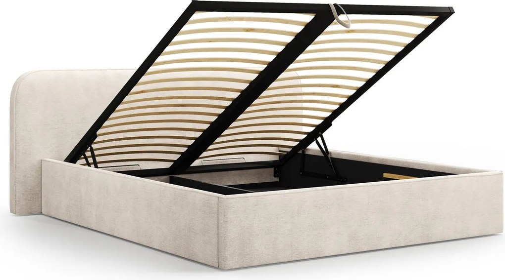 Pat tapitat cu somiera rabatabila si lada depozitare, 180x200 cm, Micadoni Home, Elizabeth-68, tesatura structurata chenille, bej