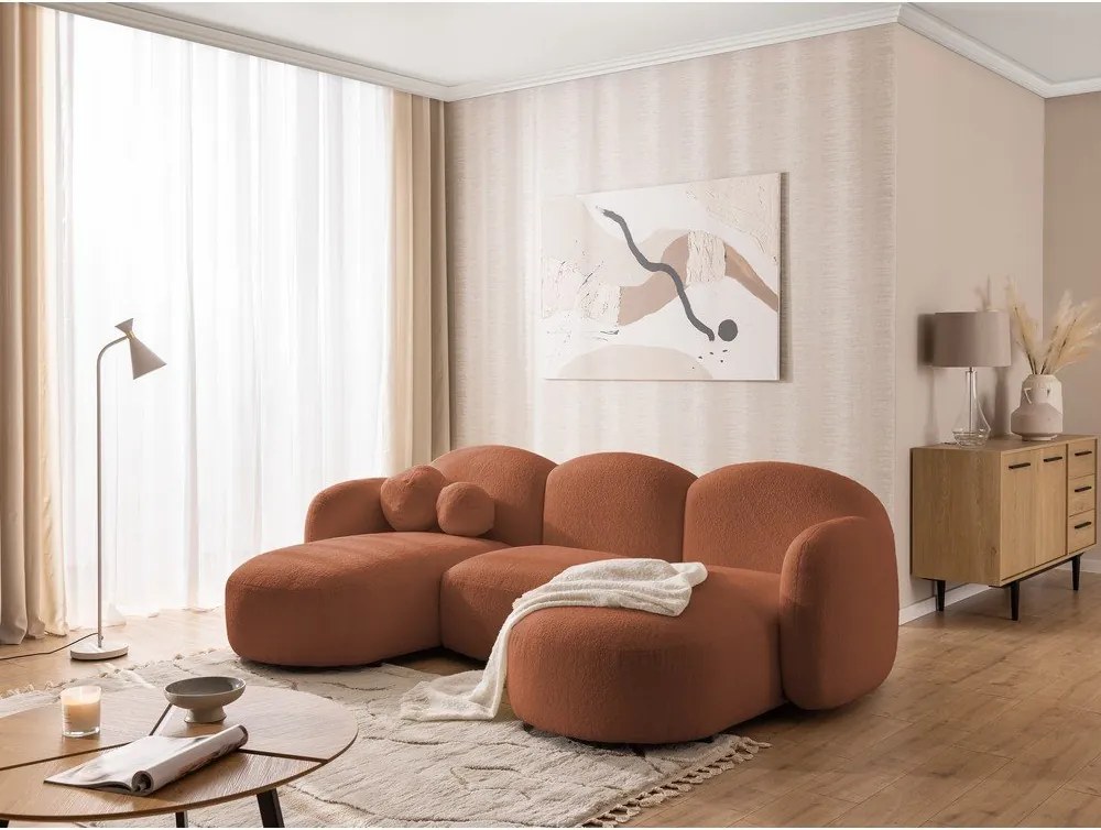 Colțar teracotă cu tapițerie din țesătură bouclé (în formă de "U") Orbit – Ropez