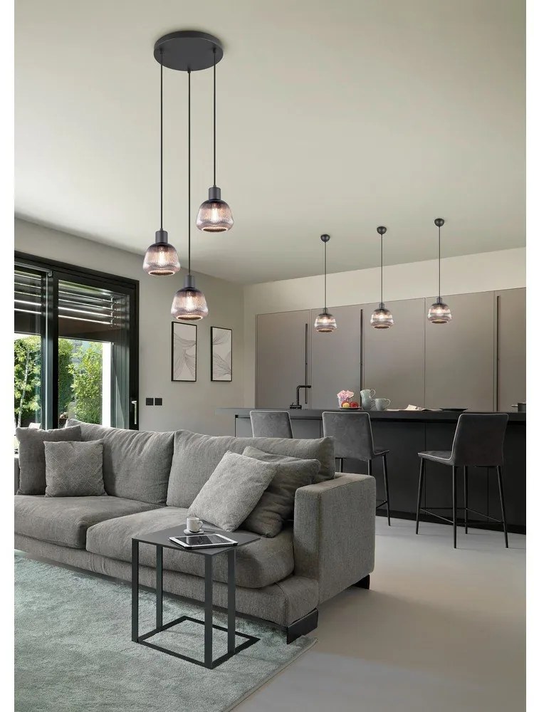 Lustră neagră cu abajur din sticlă ø 22 cm Tarifa – Trio