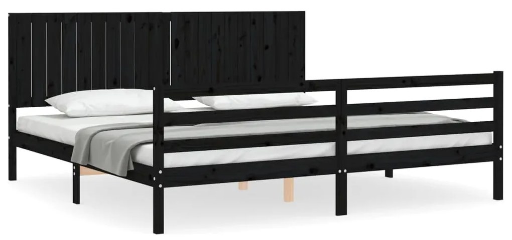 3194790 vidaXL Cadru pat cu tăblie 200x200 cm, negru, lemn masiv