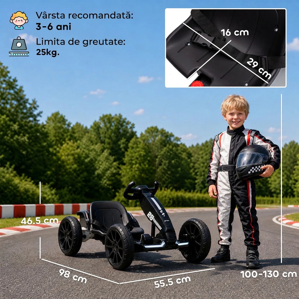 AIYAPLAY Go-Kart Electric pentru Copii 12V cu 2 Motoare, Negru | Aosom Romania