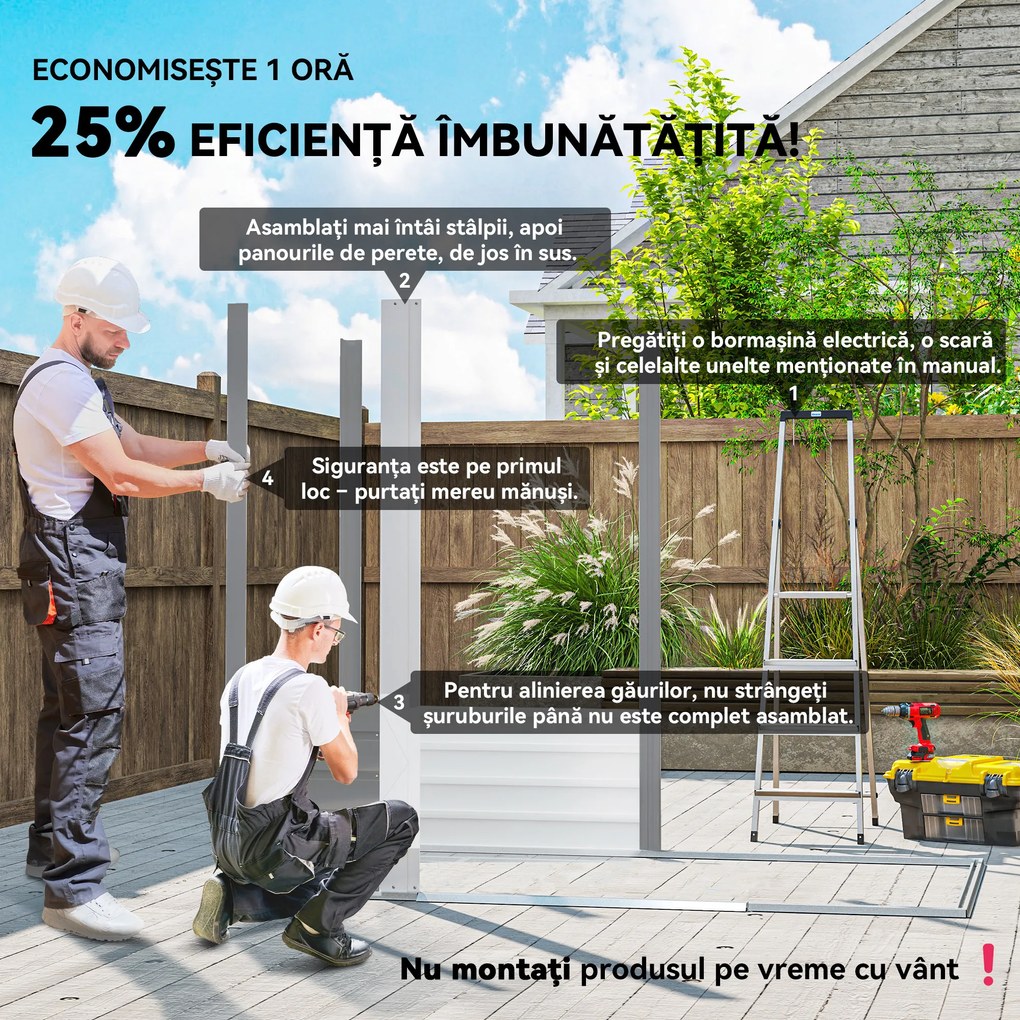 Outsunny Magazie de Gradina, Suport pentru Unelte din Otel cu Usi Glisante si Orificii de Aerisire, 196x236x208 cm, Maro | Aosom Romania