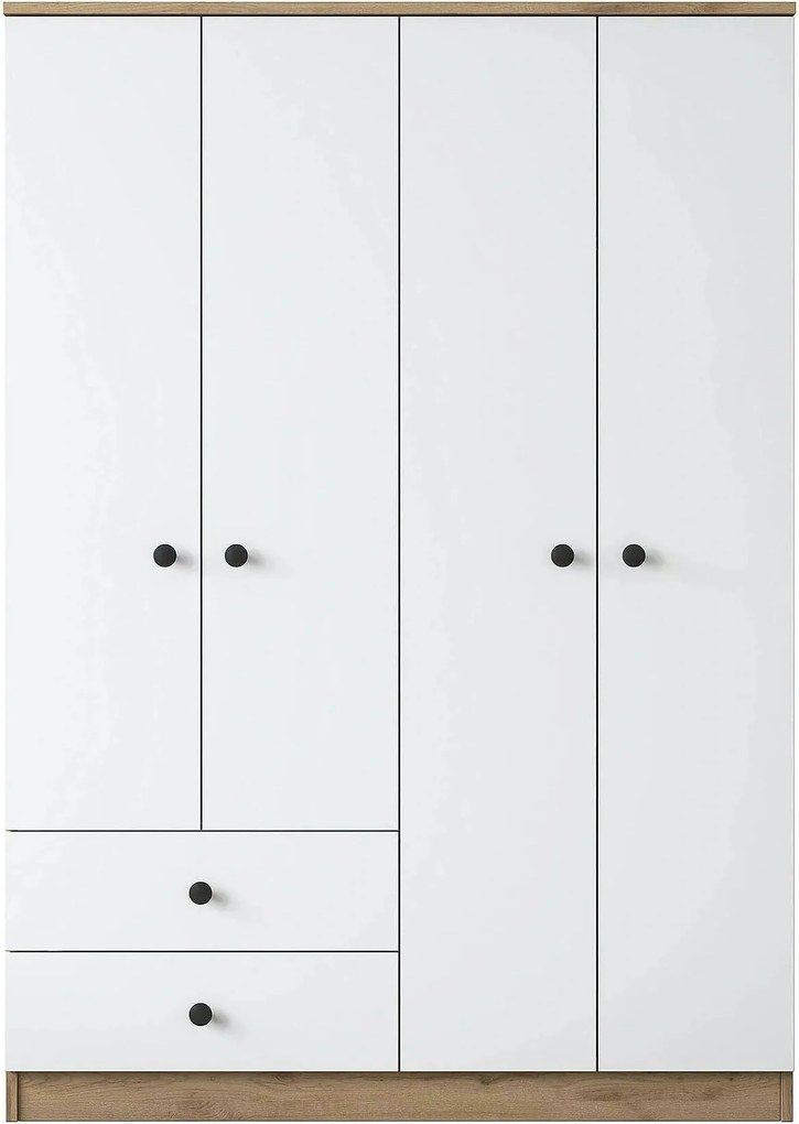 Dulap BA108-2067, alb/nuc, PAL melaminat, cu 4 usi si 2 sertare, 120x4