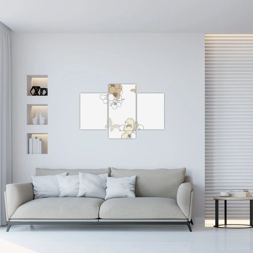 Tablou - Flori bej cu fluture N⁰2 (90x60 cm)