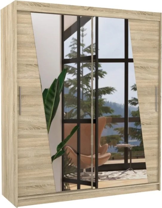 Dulap cu usi glisante si oglinda 180x200 cm, Preto, ADRK Furniture (Culoare: Ciocolata)