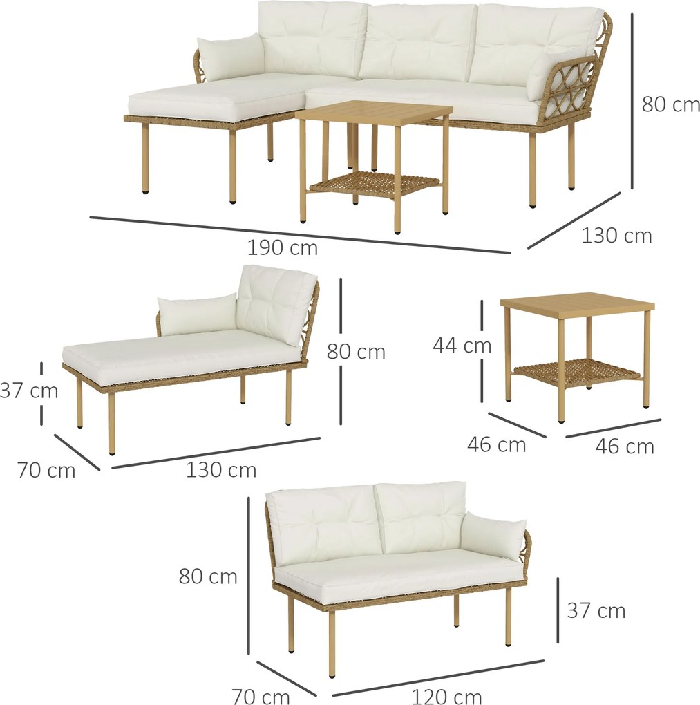 Outsunny Set Mobilier Grădină 4 Persoane, 3 Piese cu Măsuță de Cafea, Perne Confortabile Incluse, Ratan Crem | Aosom Romania