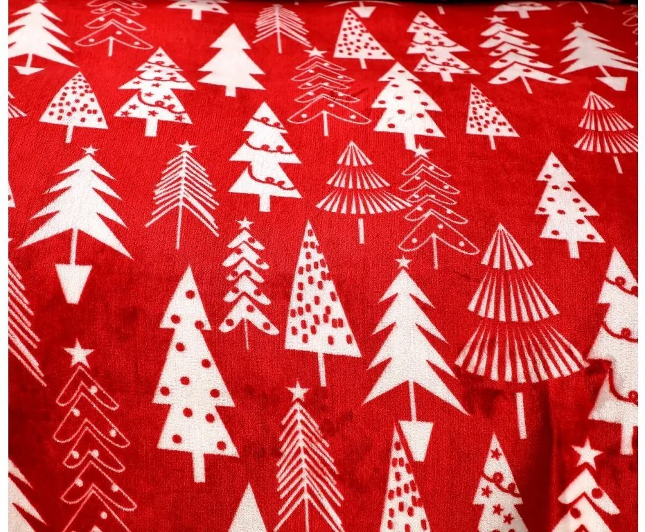 Lenjerie de pat din microplus BRAZI DE CRACIUN rosie + cearceaf din microplus SOFT 90x200 cm alb