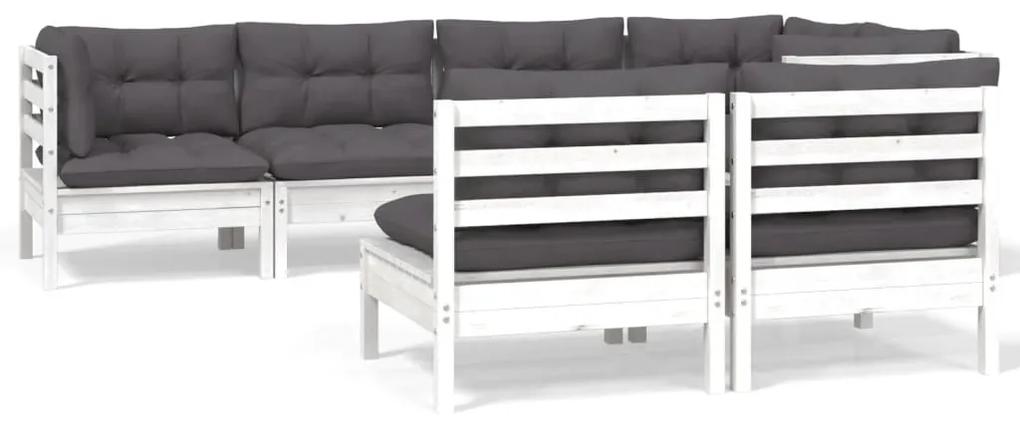 Set mobilier gradina cu perne, 7 piese, alb, lemn masiv de pin Alb, 1