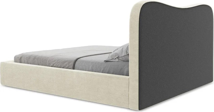 Pat matrimonial bej tapițat cu spațiu de depozitare cu somieră 140x200 cm Kahai – Makamii