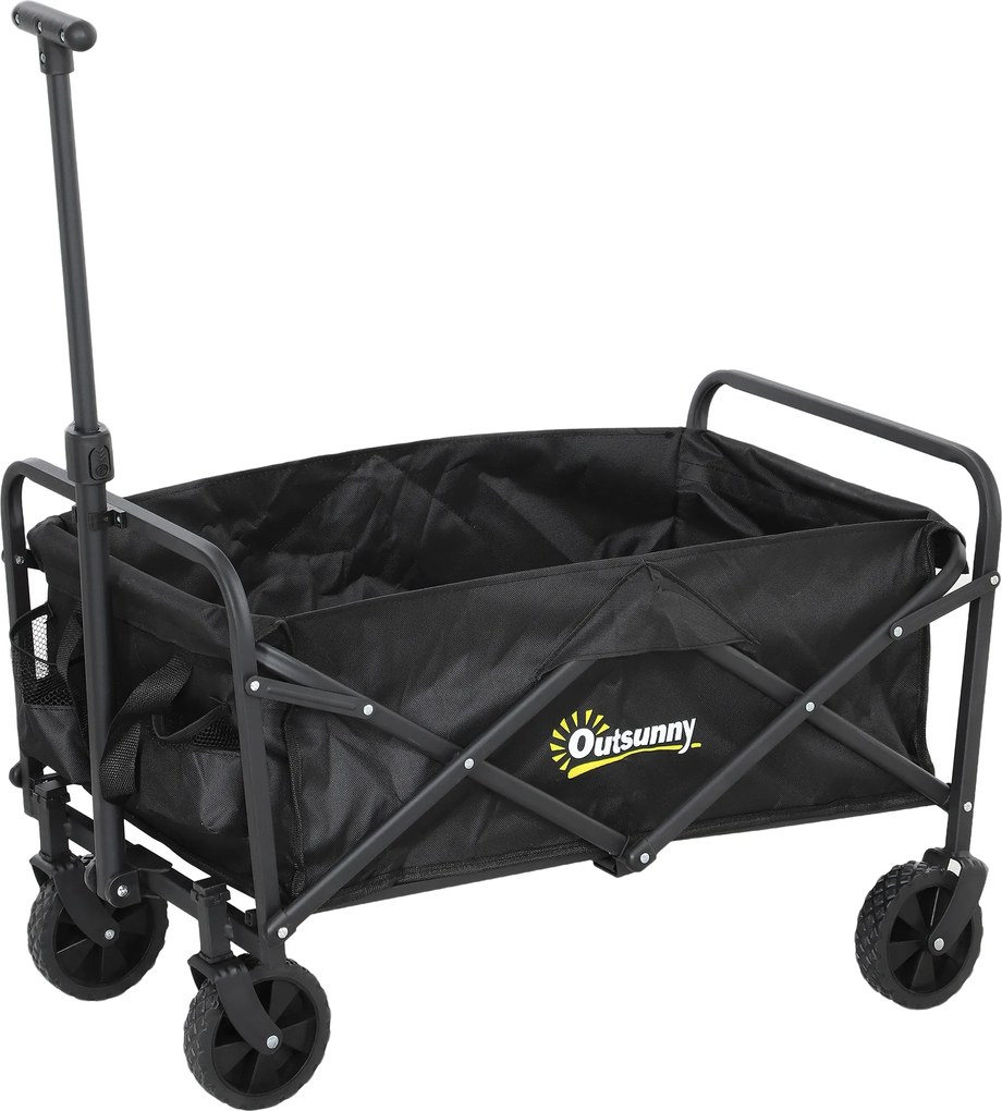 Outsunny Cărucior de Grădină Pliabil și Compact, Cărucior Multifuncțional cu Roți Universale și Mâner Reglabil pentru Sport, Camping, Cumpărături, Negru | Aosom Romania