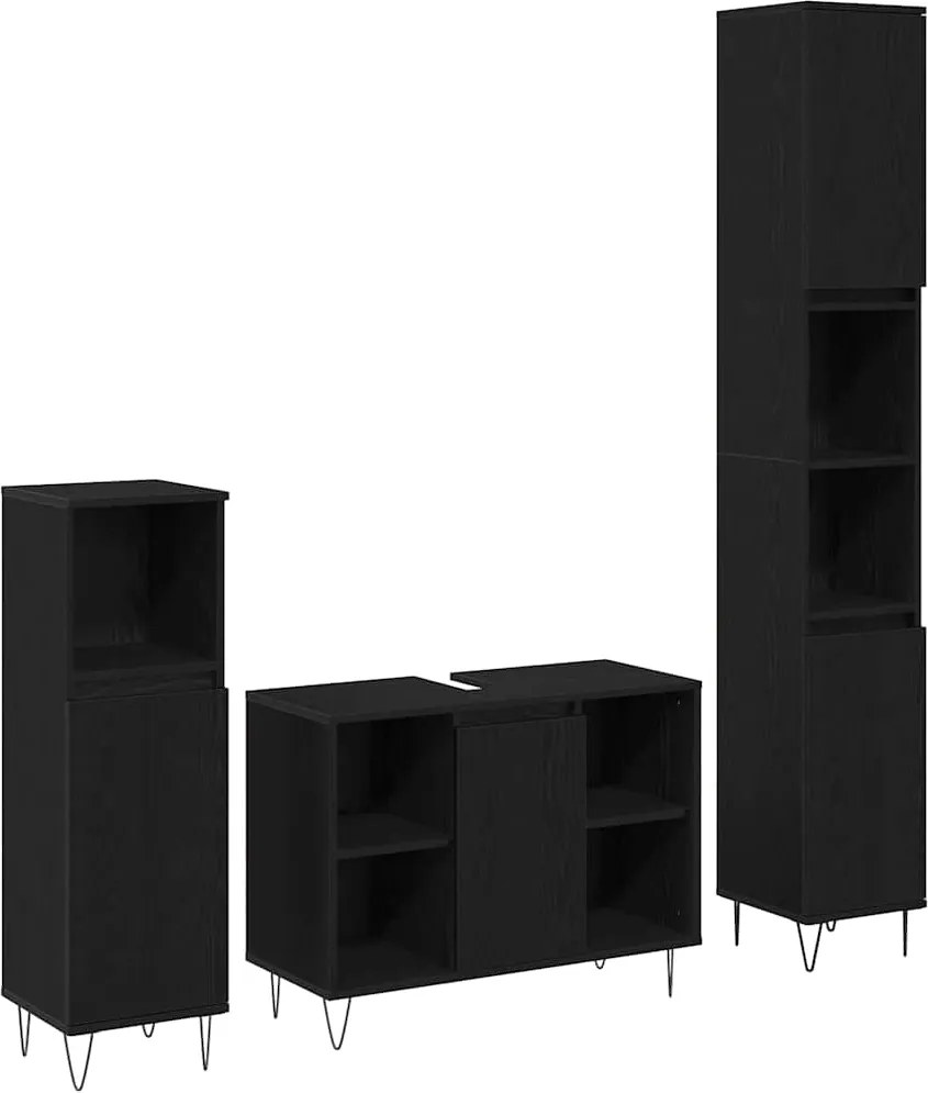 vidaXL Set de mobilier pentru baie 3 pcs Stejar Negru Lemn compozit