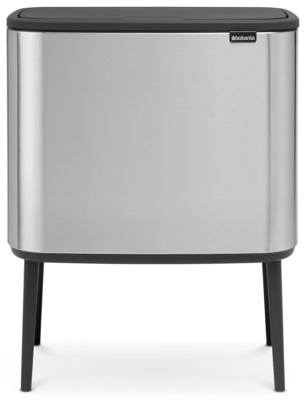 Cos pentru gunoi Brabantia Bo Touch 651115, 11+23 L, Inchidere usoara, Baza antiderapanta, Rezistent la amprente, Inox mat