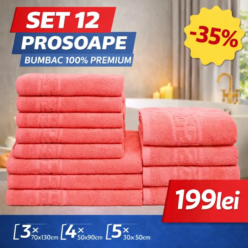 Set 12 Prosoape Premium Bumbac 100% – Moi &amp; Absorbante 🔥