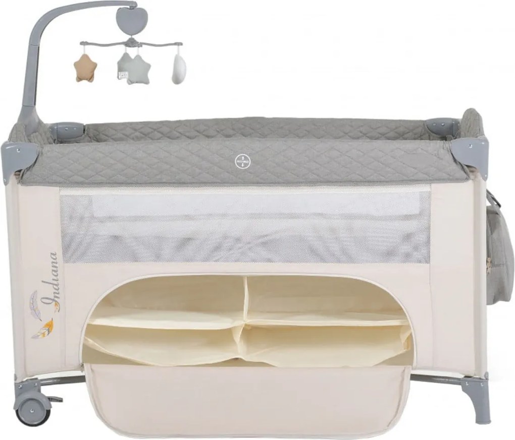 Patut pliant transformabil in tarc copii NOVOKIDS™ Indiana NEST, 62X125 cm, 2 Niveluri, Jucarie Carusel muzical, Fermoar acces lateral, Geanta bebe,